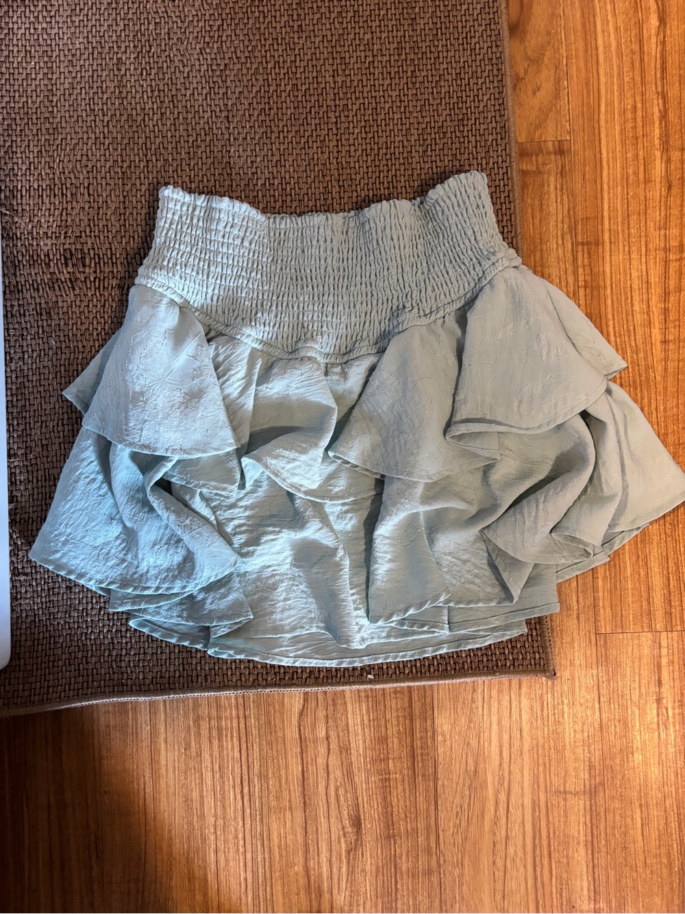 Altar'd State Sage Green Ruffled Tiered Mini Skirt